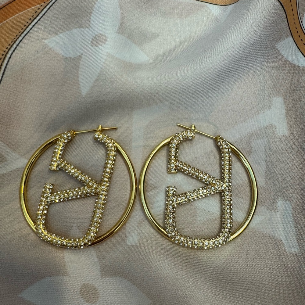 Valentino Gold and Silver Crystal Hoop Earrings
